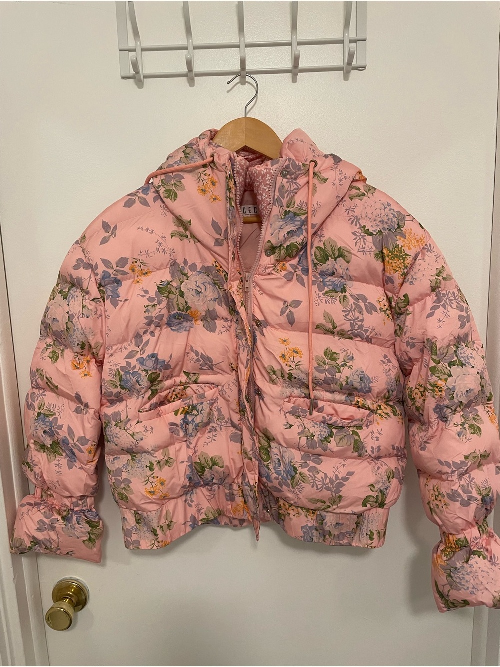 TCEC Pink Floral Puffer Jacket with Hood